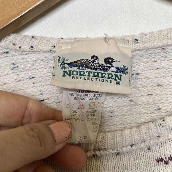 Northern Reflections VINTAGE White Cottage Granny Core Sweater Size S / P VTG - Picture 10 of 10